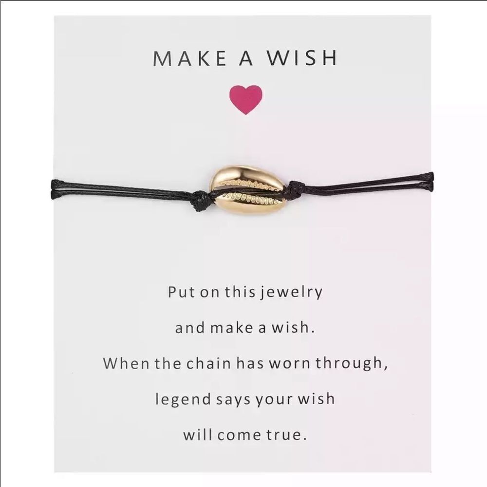 BLACK Make A Wish Cord Cowrie Bracelet